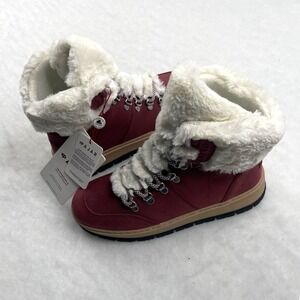 Pajar Chalet Women's Burgundy Faux Fur Trimmed Leather Boots Size 8 No Box